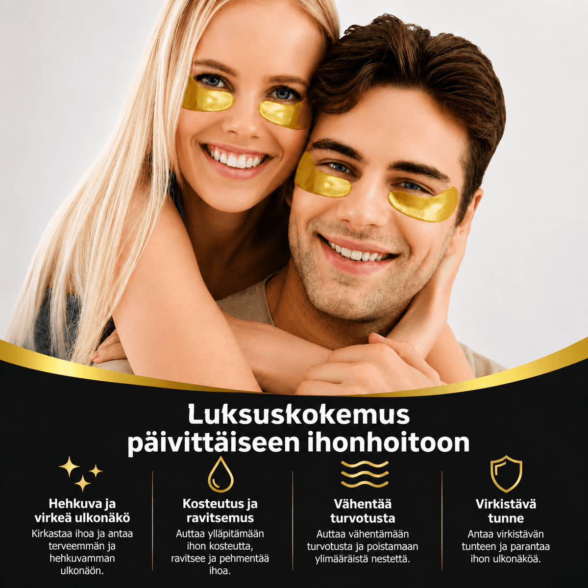 Silmänalusmaskit säihkyville silmille – 40 paria | Aloe veraa, ruusua, hyaluronihappoa ja 24K kultaa | Kosteutta ja ikääntymistä ehkäisevää hoitoa